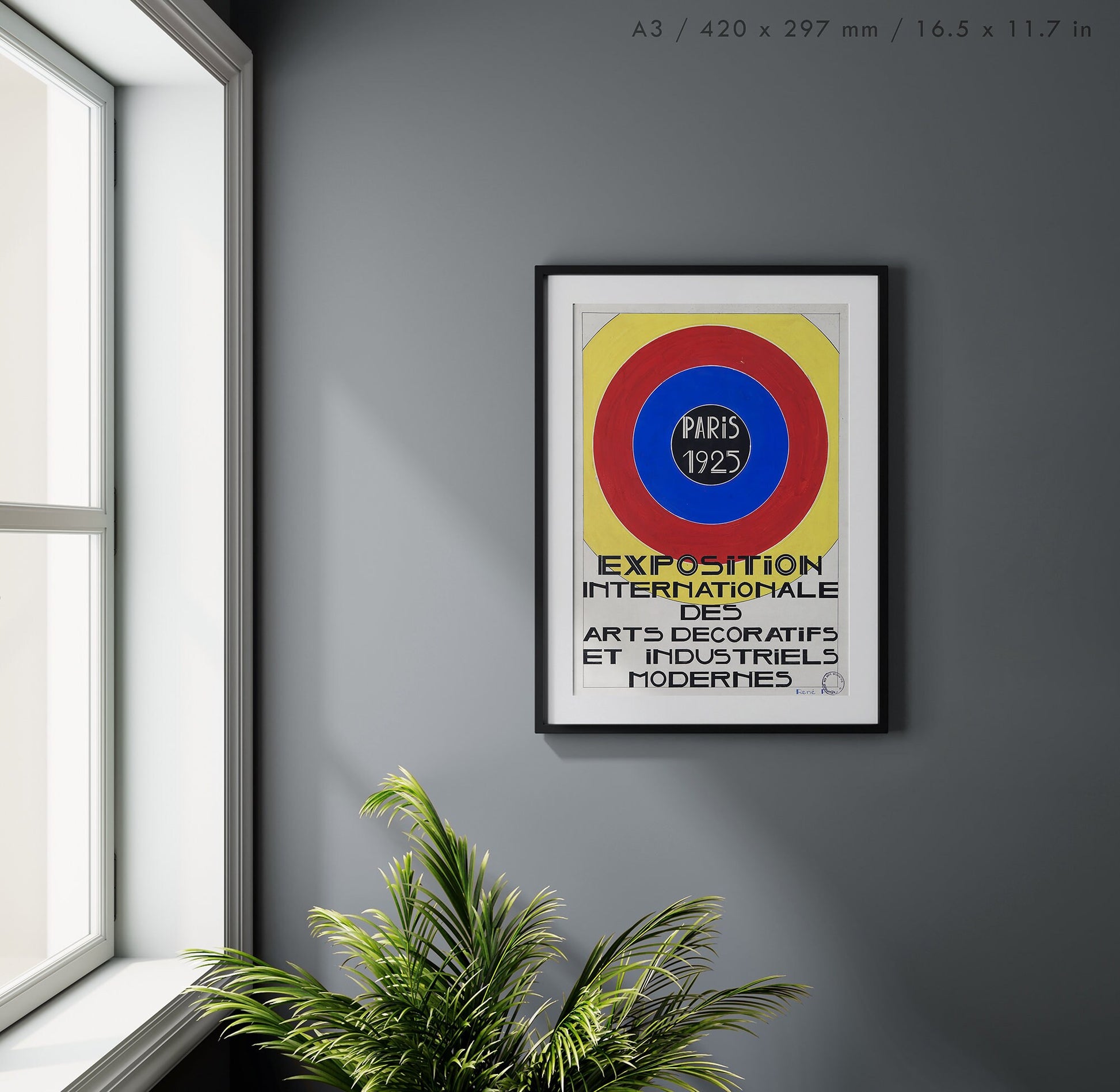 Preview of the poster for the Exposition Internationale des Arts Decoratifs et Industriels Modernes by René Prou, mounted in an A3 size frame