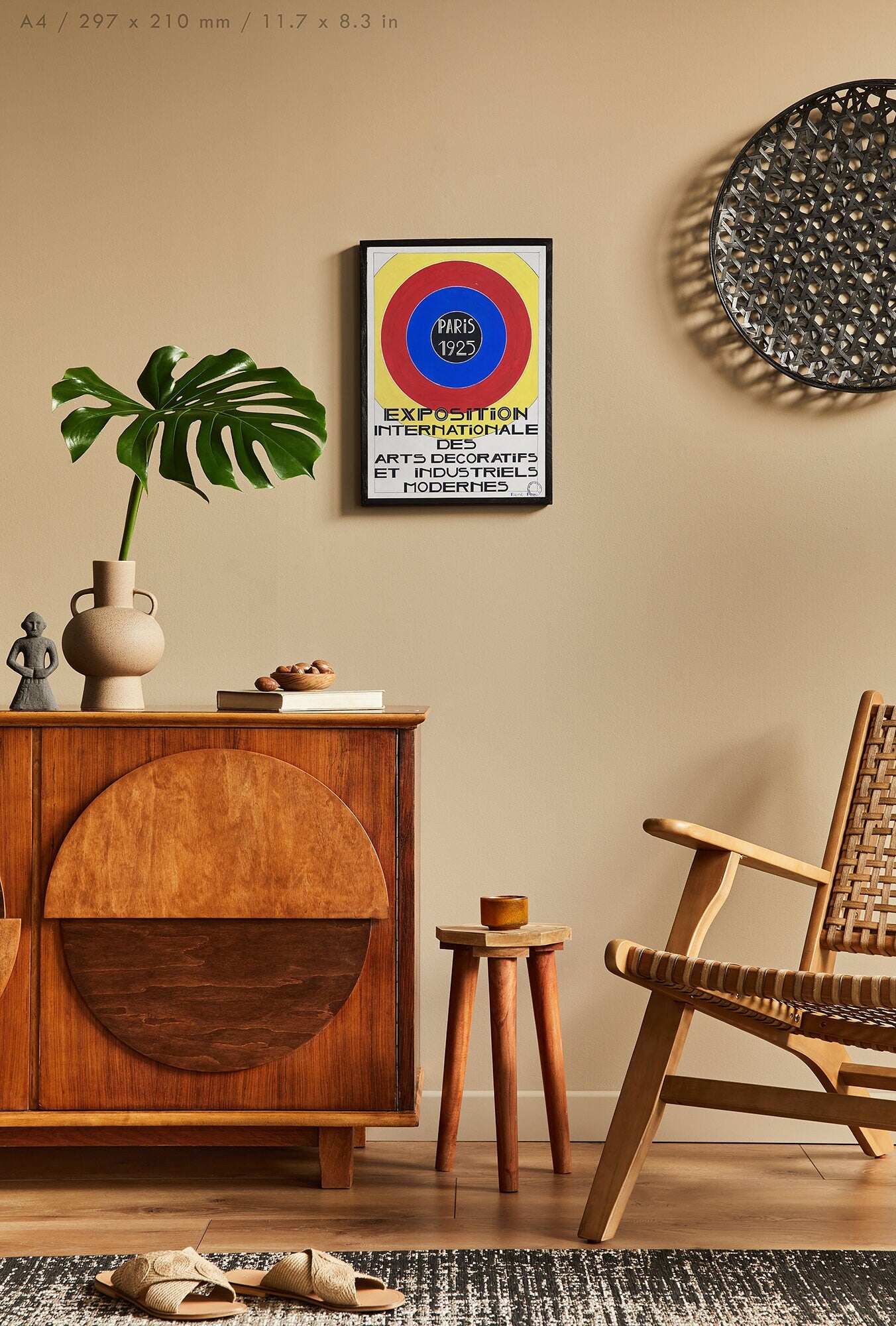 Preview of the poster for the Exposition Internationale des Arts Decoratifs et Industriels Modernes by René Prou, mounted in an A4 size frame