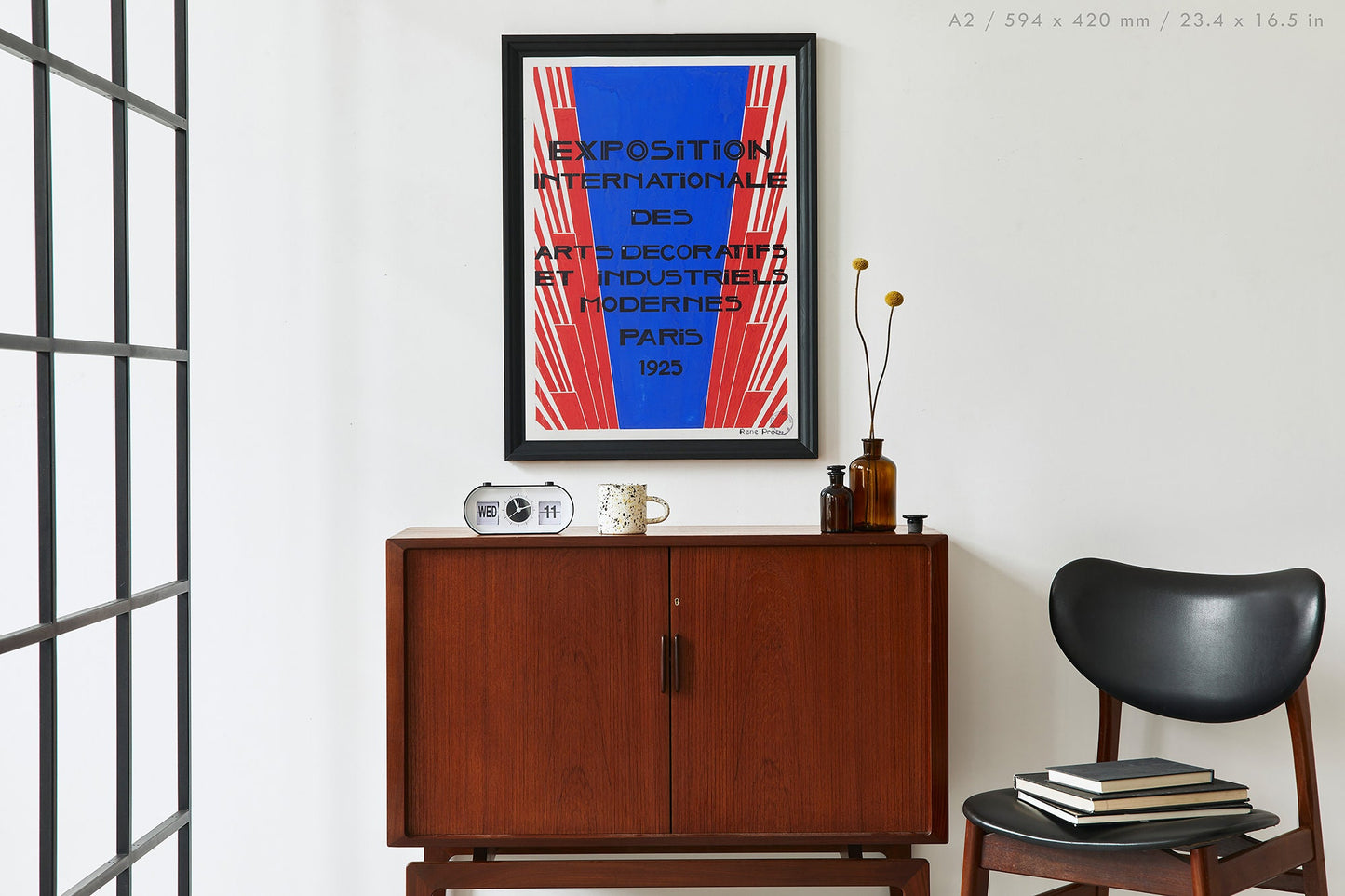 Preview of the art poster for the Exposition Internationale des Arts Decoratifs et Industriels Modernes by René Prou, mounted in an A2 size frame