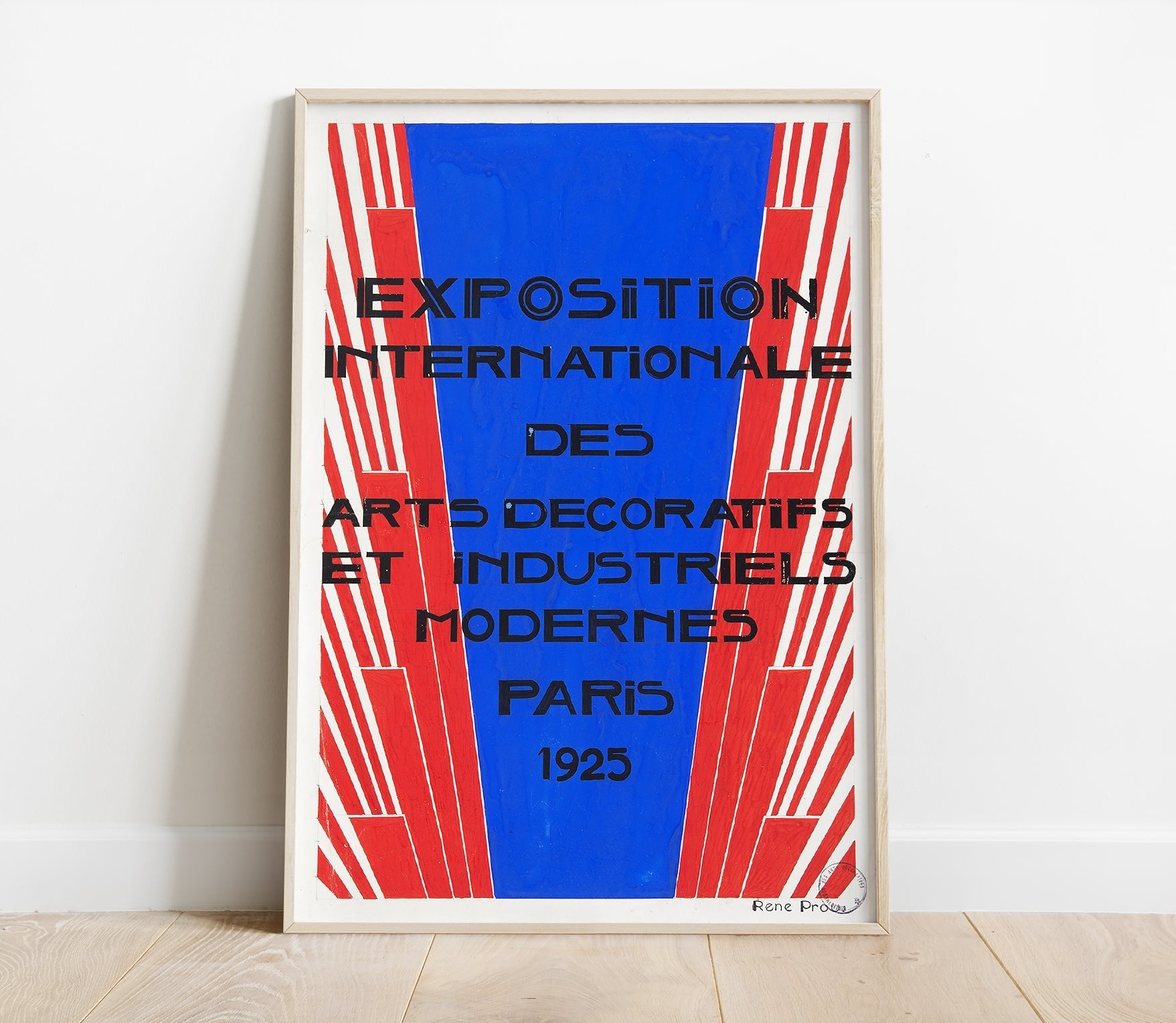Preview of the art poster for the Exposition Internationale des Arts Decoratifs et Industriels Modernes by René Prou, mounted in a poster frame
