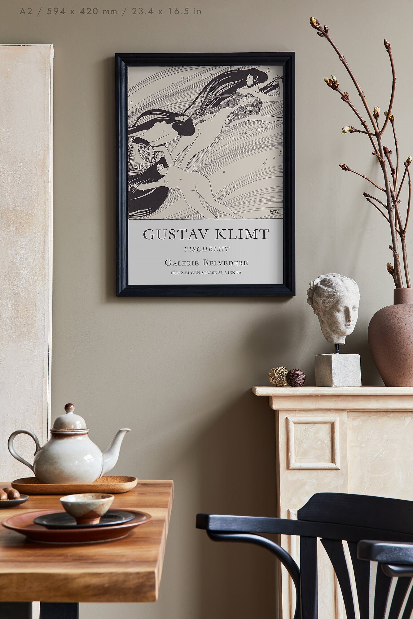 Preview of the art print Fish Blood by Gustav Klimt, mounted in an A2 size frame