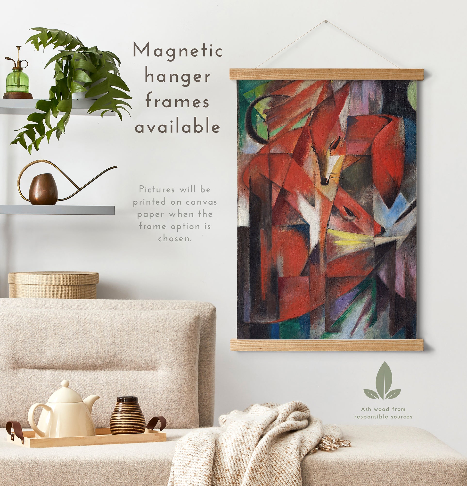 Preview of the art print Die Füchse by Franz Marc, mounted in a magnetic hanger frame