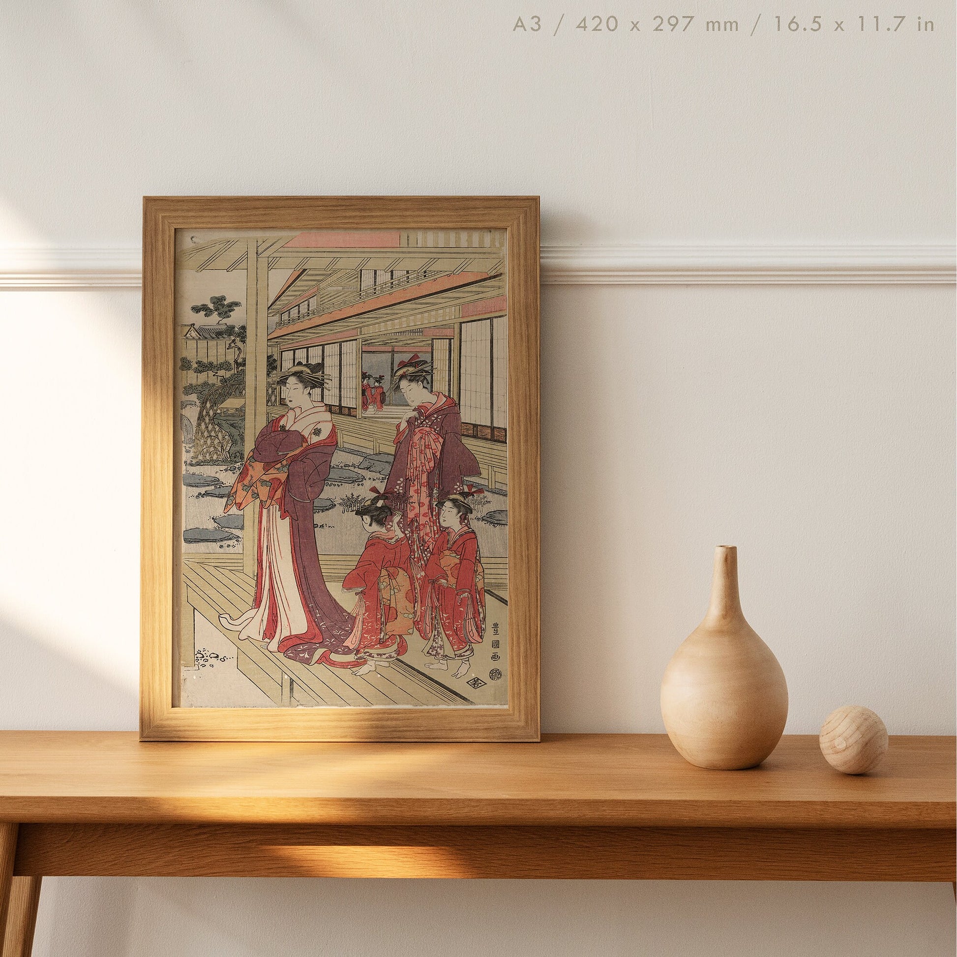 Preview of the art print Geishas by Utagawa Toyokuni, mounted in an A3 size frame
