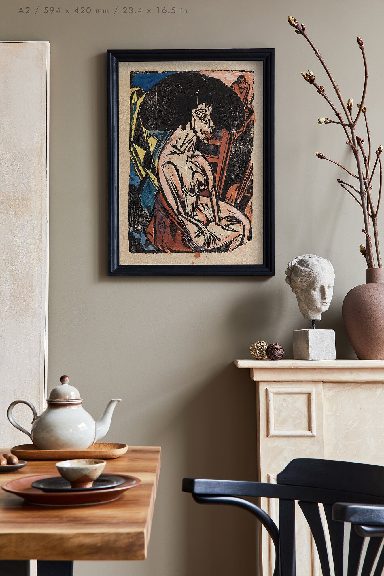 Preview of the art print Die Geliebte by Ernst Ludwig Kirchner, mounted in an A2 size frame