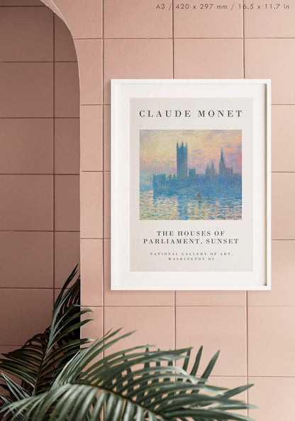 Preview of the art print The Houses of Parliament, Sunset by Claude Monet, mounted in an A3 size frame