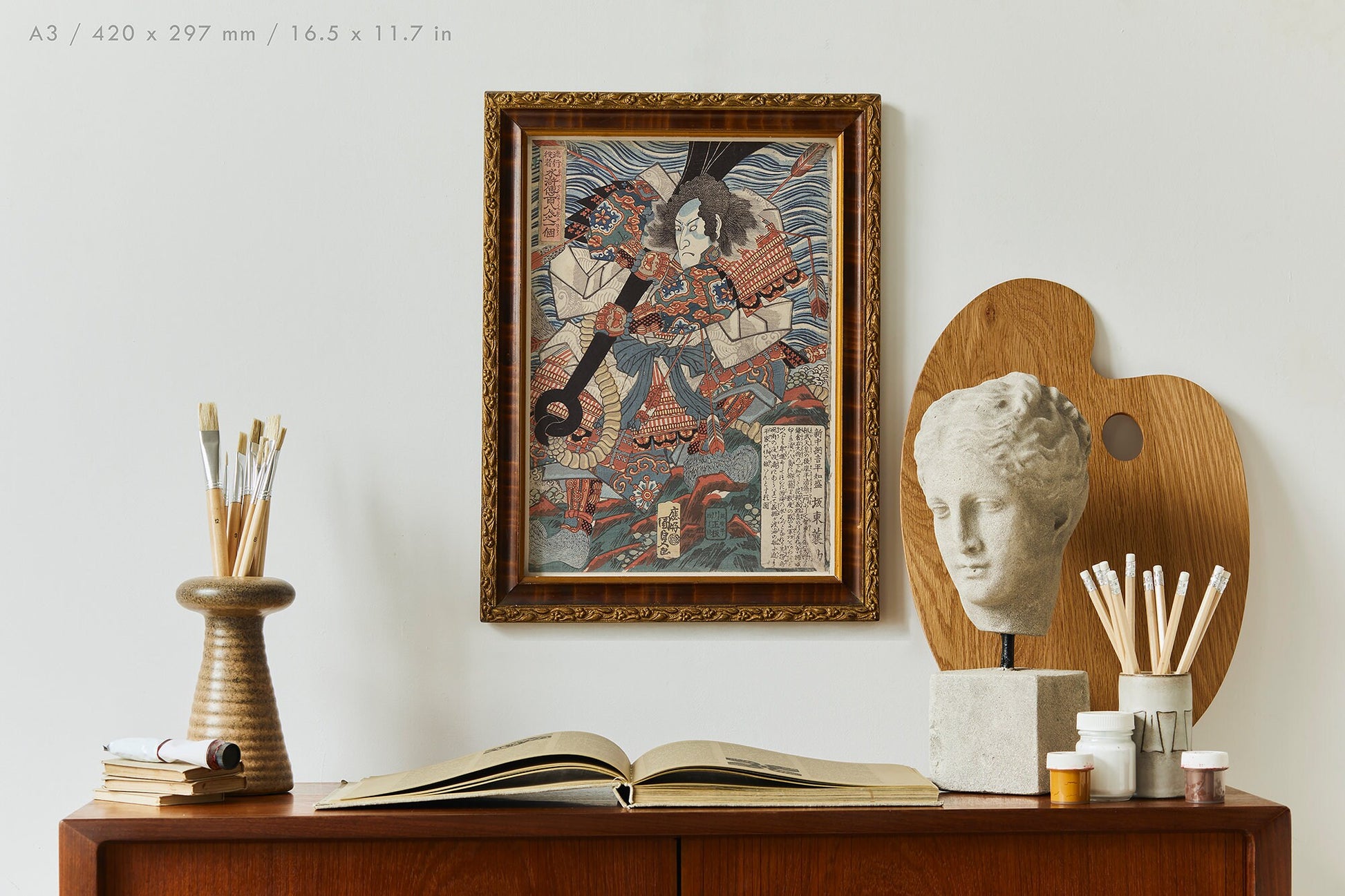 Preview of the art print Japanese Samurai by Utagawa Toyokuni, mounted in an A3 size frame