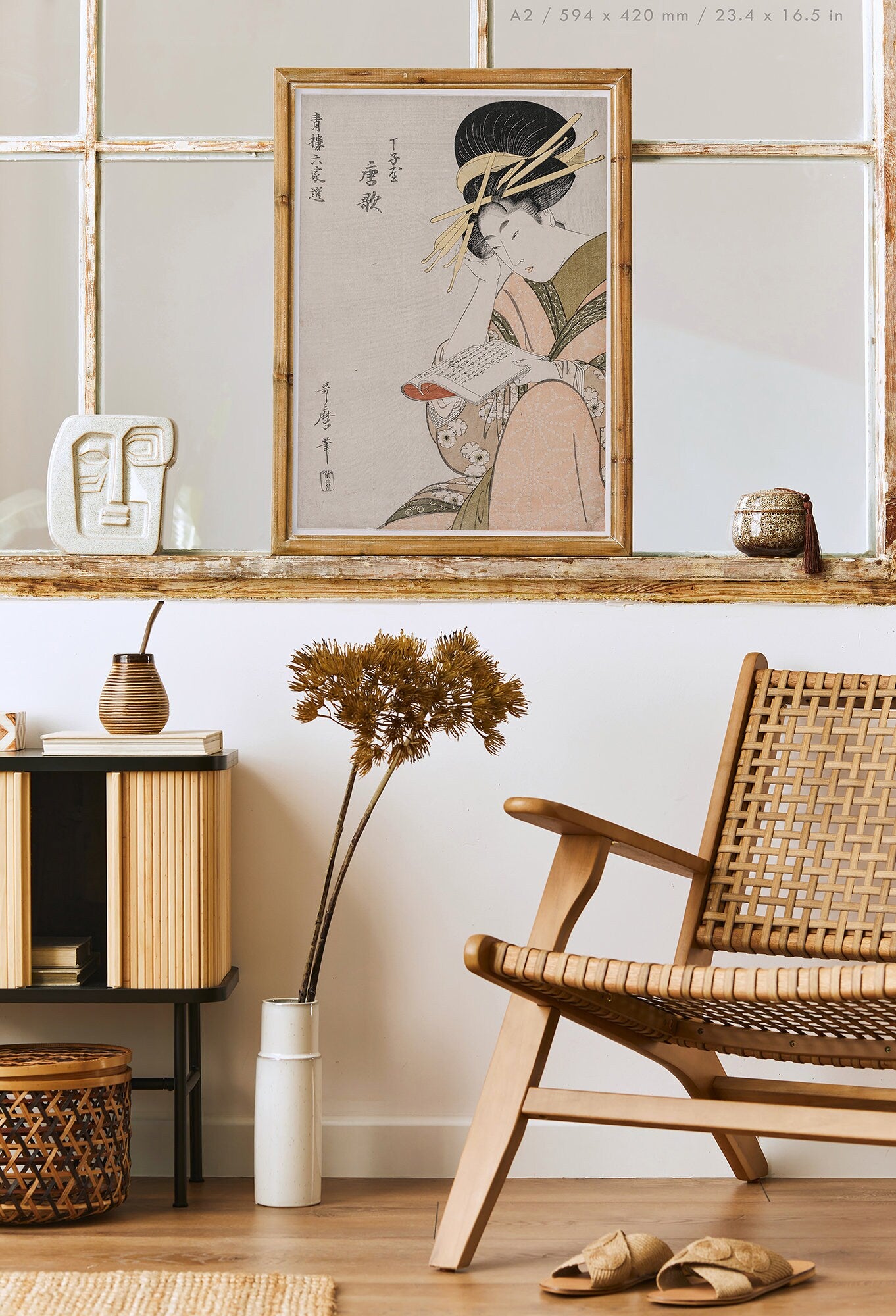 Preview of the art print Courtesan Karauta of Chojiya by Kitagawa Utamaro, mounted in an A2 size frame