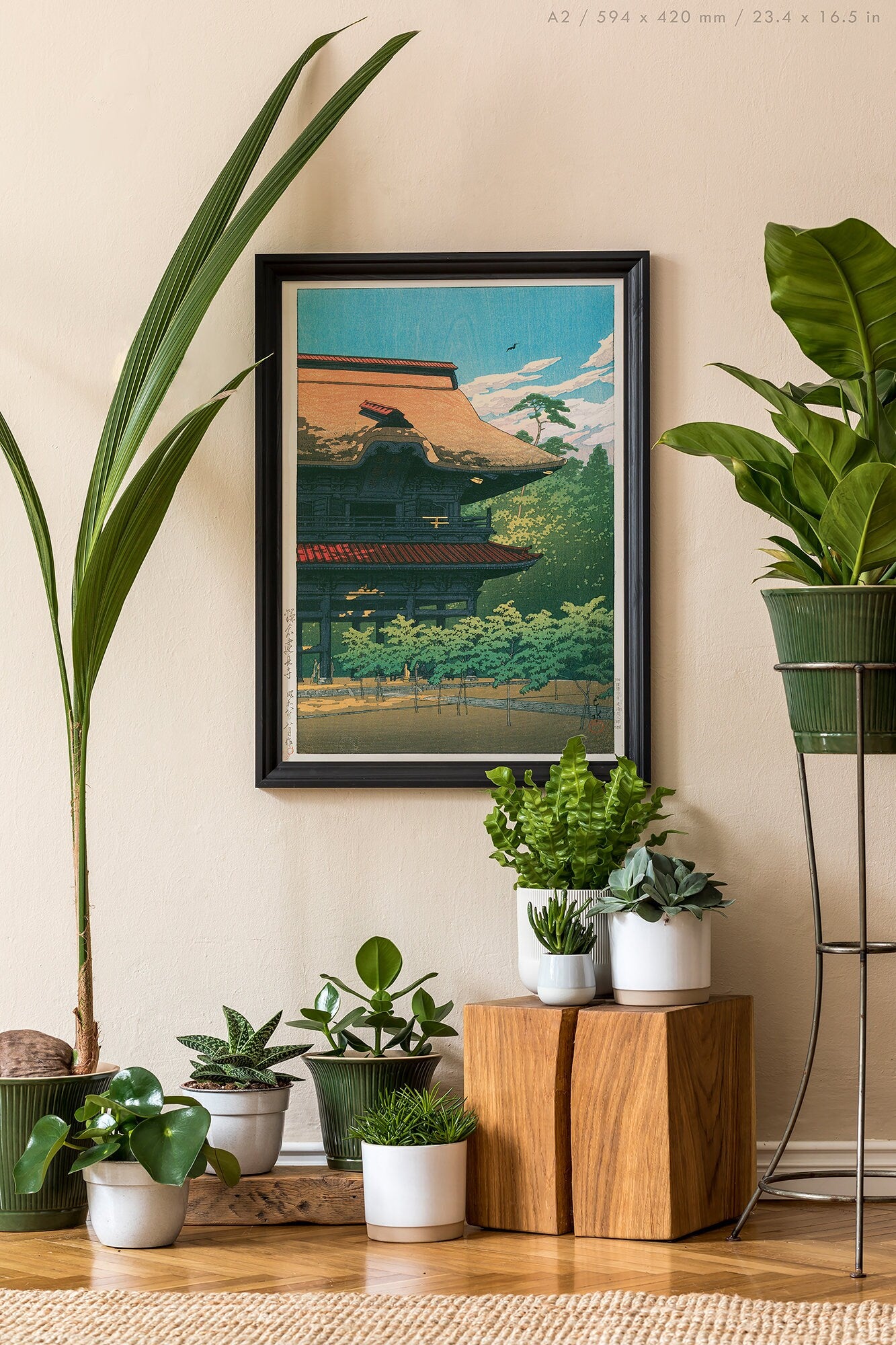 Preview of the art print Kencho Temple by Kawase Hasui, mounted in an A2 size frame