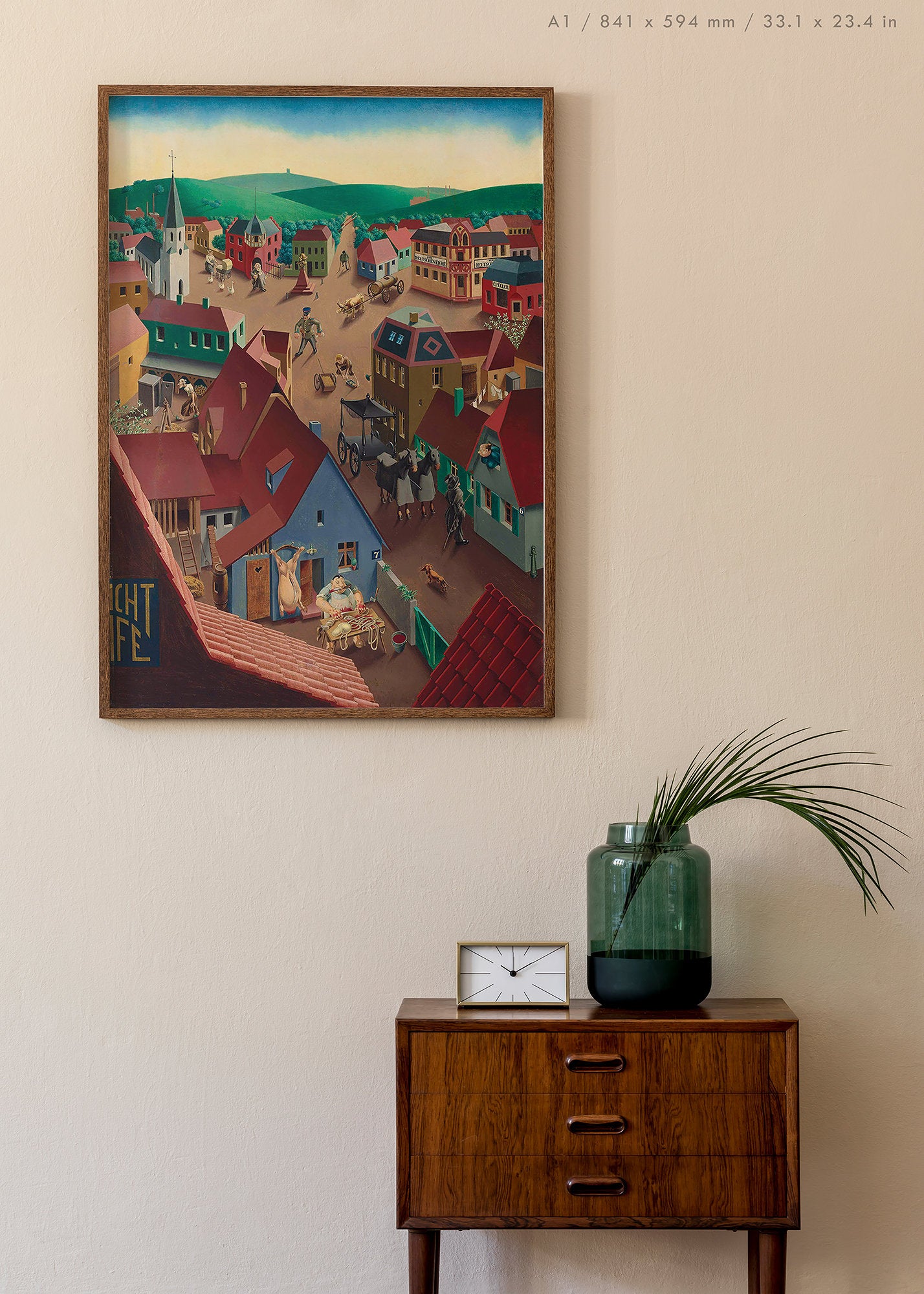 Preview of the art print Badische Kleinstadt bei Tage by Georg Scholz, mounted in an A1 size frame