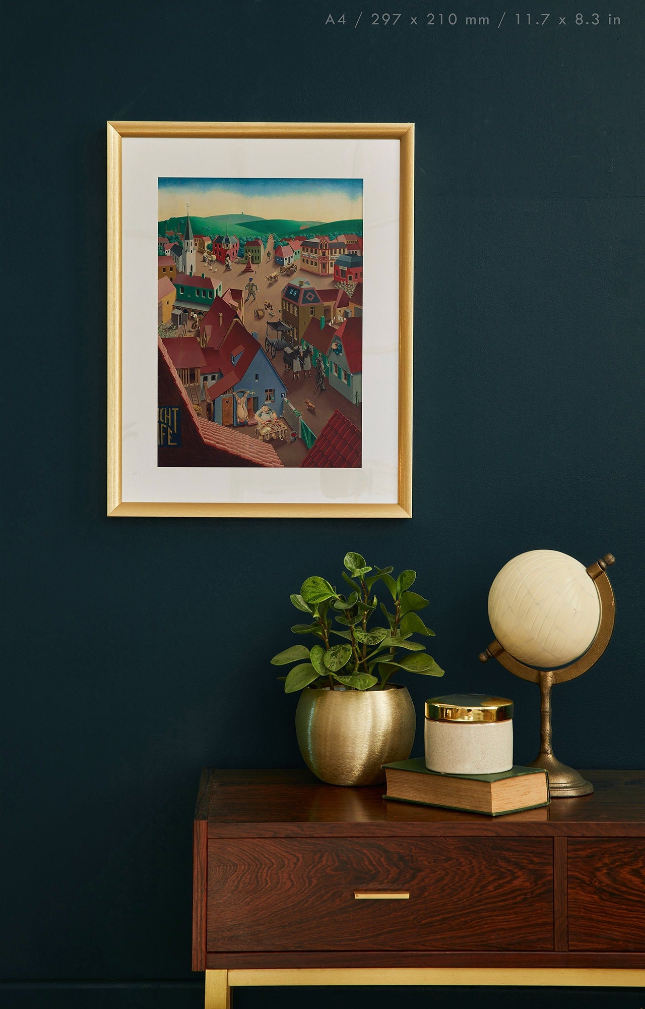 Preview of the art print Badische Kleinstadt bei Tage by Georg Scholz, mounted in an A4 size frame