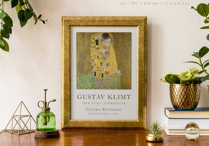 Preview of the art print Der Kuss (The Kiss) by Gustav Klimt, mounted in an A4 size frame