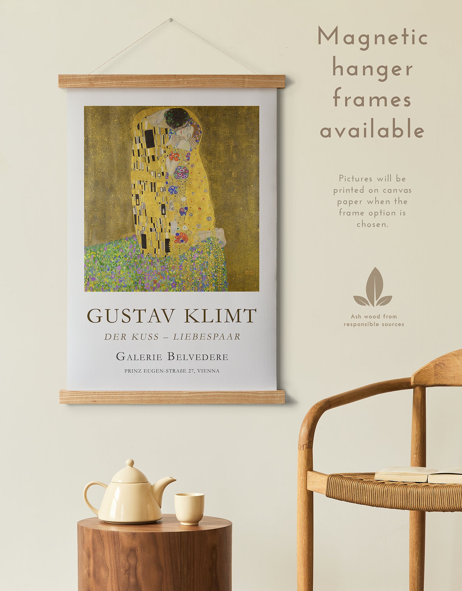 Preview of the art print Der Kuss (The Kiss) by Gustav Klimt, mounted in a magnetic hanger frame