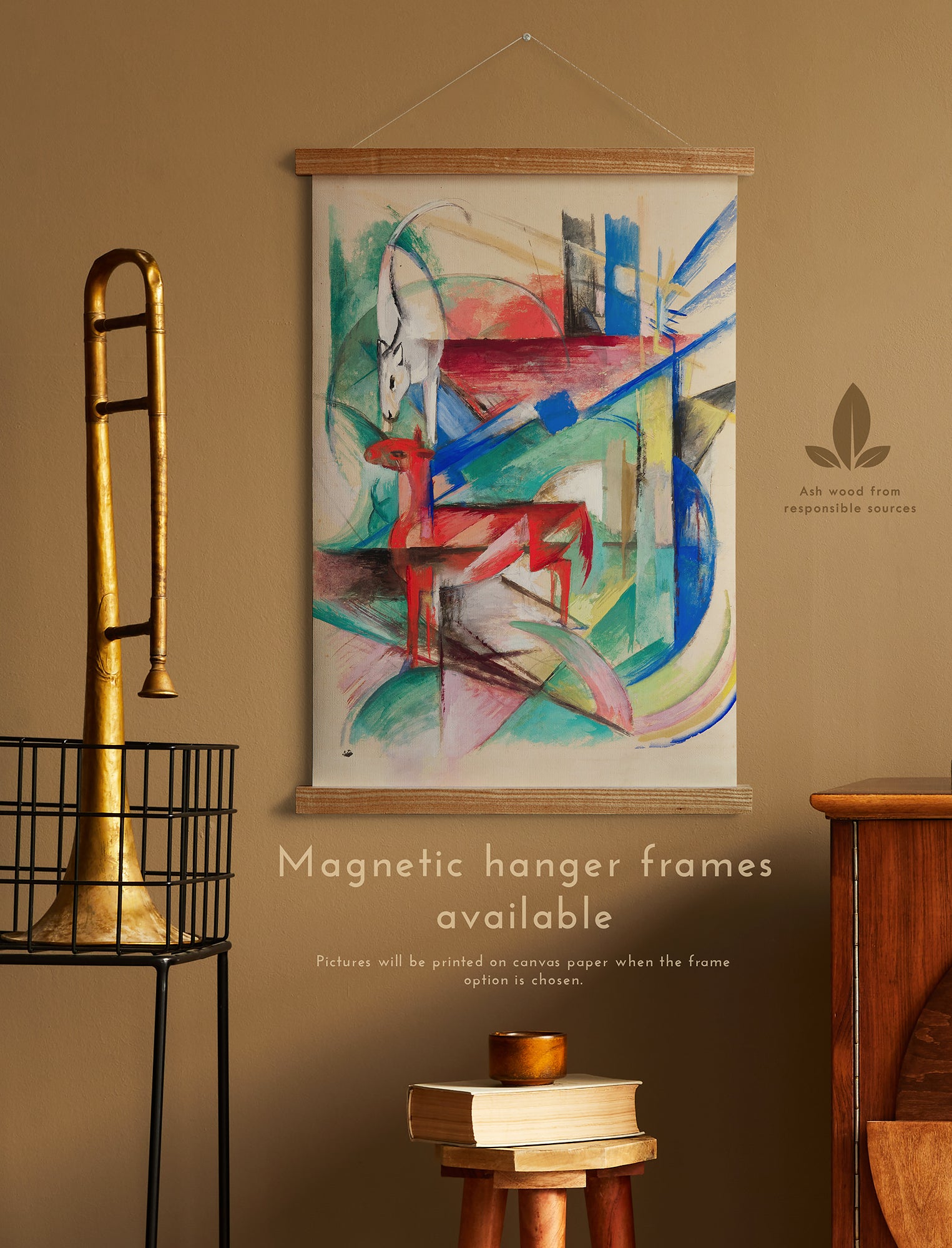 Preview of the art print Landscape With Animals by Franz Marc, mounted in a magnetic hanger frame