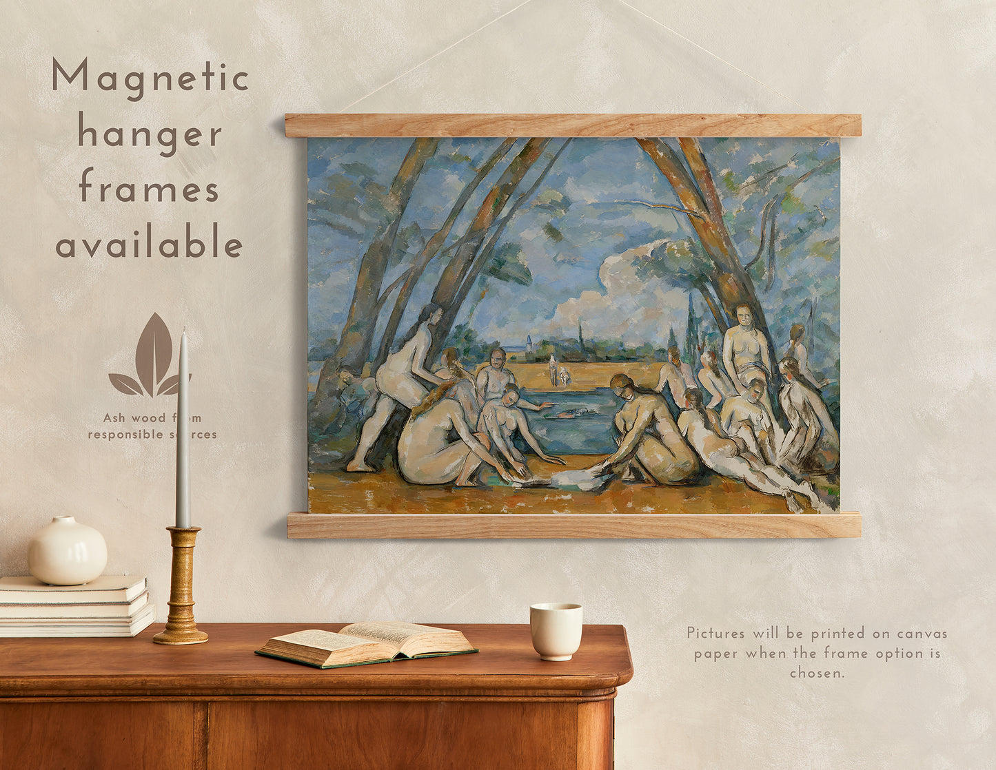 Preview of the art print The Large Bathers by Paul Cézanne, mounted in a magnetic hanger frame