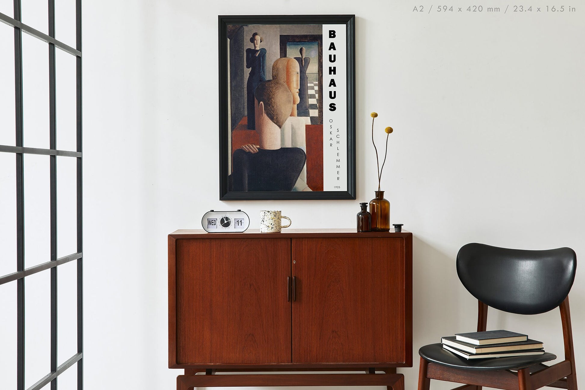 Preview of the art print Interior With Five Figures, Roman by Oskar Schlemmer, mounted in an A2 size frame