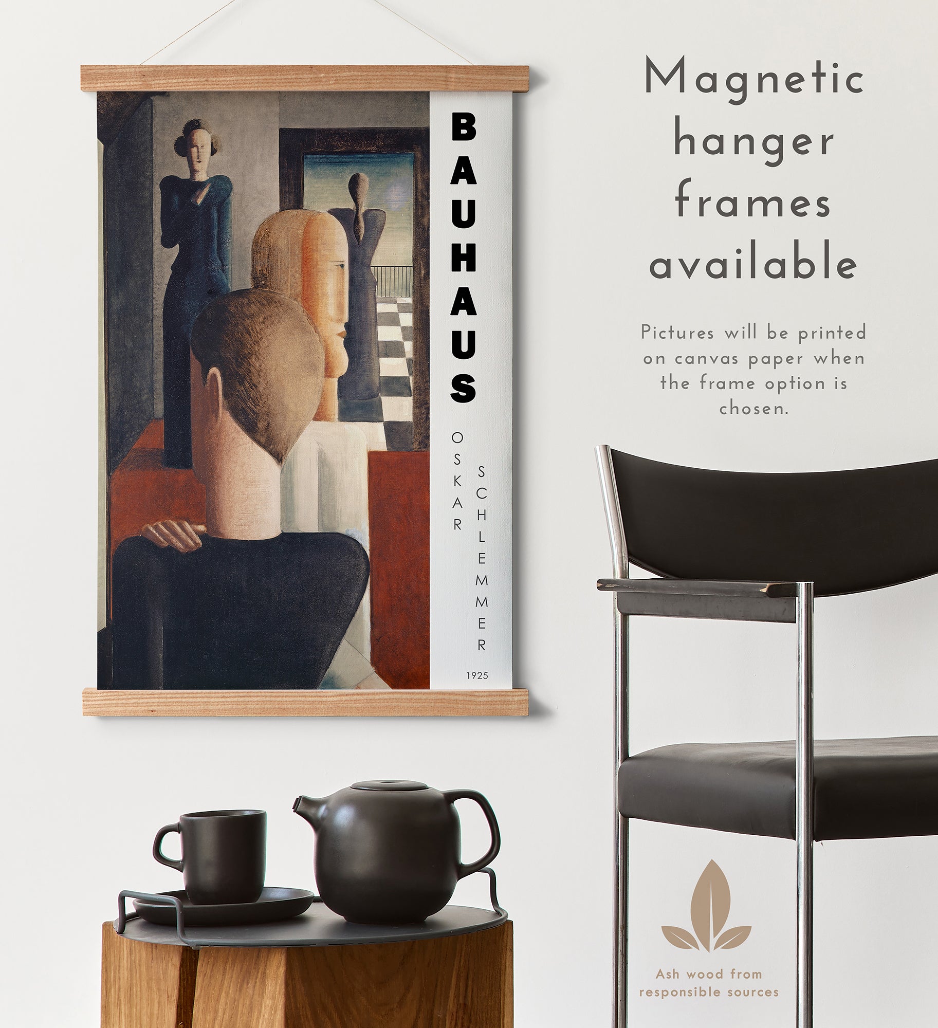 Preview of the art print Interior With Five Figures, Roman by Oskar Schlemmer, mounted in a magnetic hanger frame