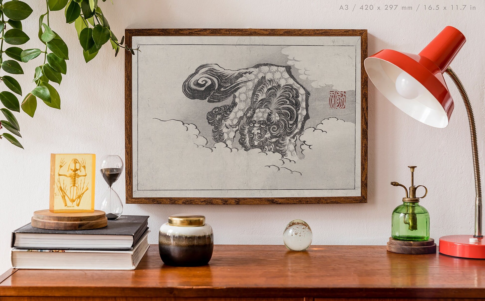 Preview of the art print Shihi Lion by Katsushika Hokusai, mounted in an A3 size frame