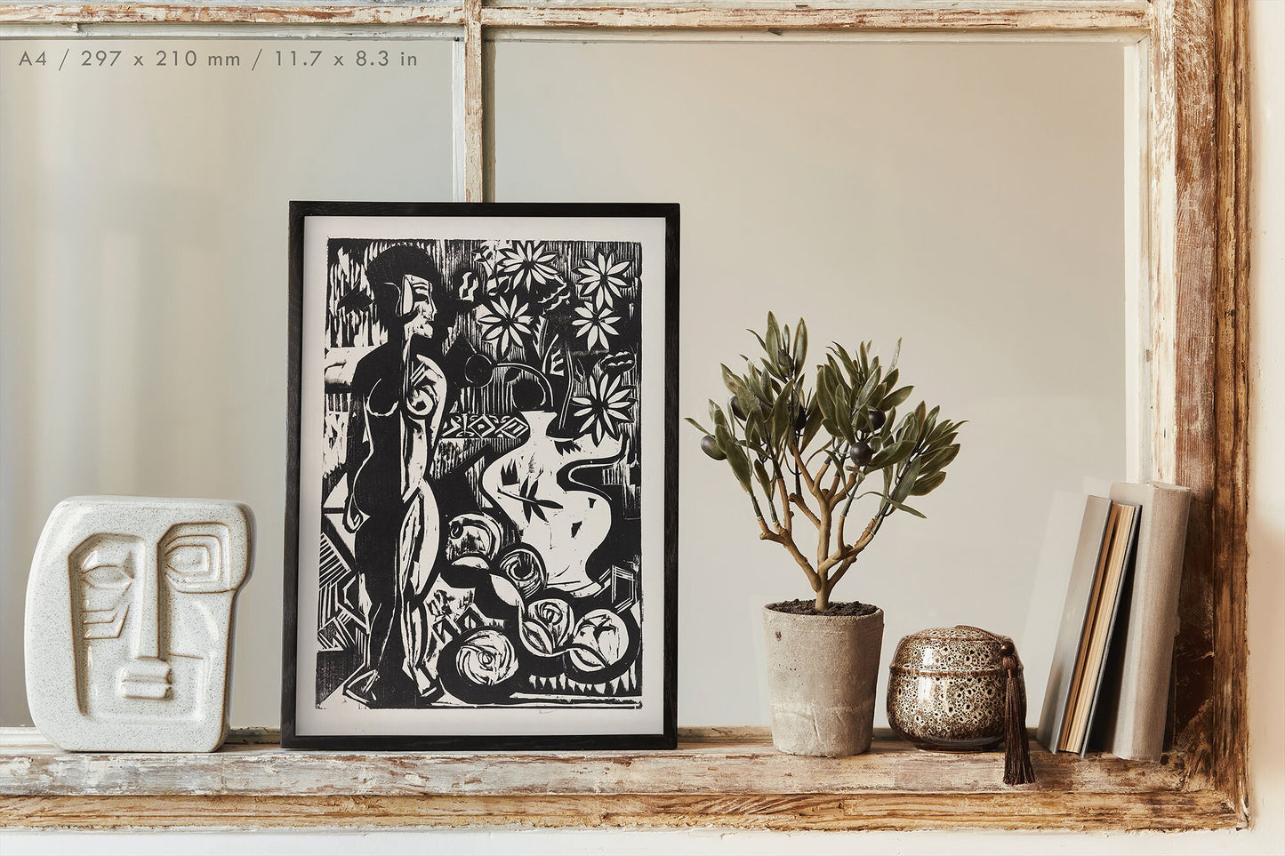 Preview of the art print Stilleben mit Plastik by Ernst Ludwig Kirchner, mounted in an A4 size frame