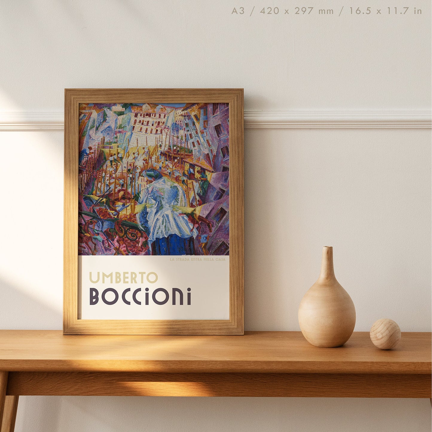 Preview of the art print La Strada Entra Nella Casa by Umberto Boccioni, mounted in an A3 size frame