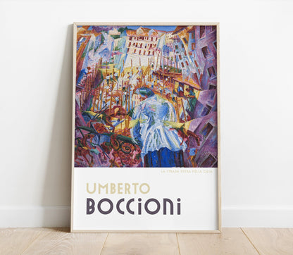 Preview of the art print La Strada Entra Nella Casa by Umberto Boccioni, mounted in a poster frame