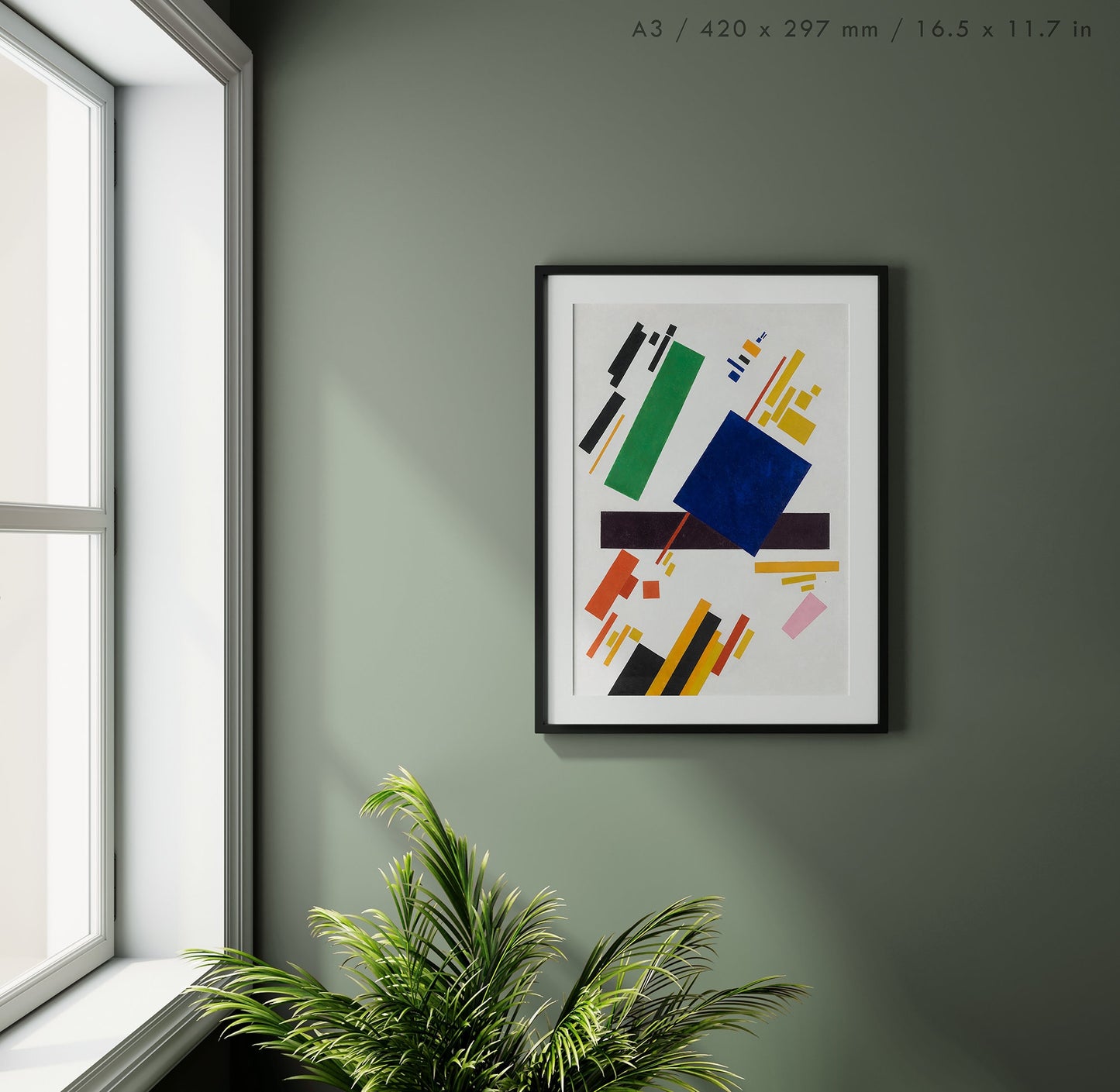 Preview of the art print Suprematist Composition by Kazimir Malevich, mounted in an A3 size frame