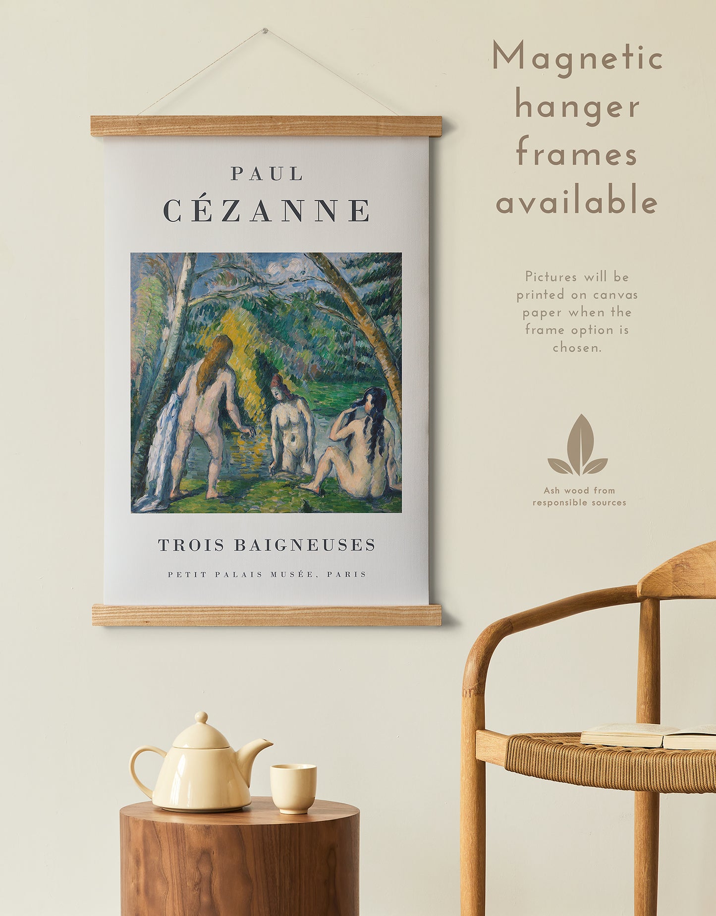 Preview of the art print Three Bathers by Paul Cézanne, mounted in a magnetic hanger frame