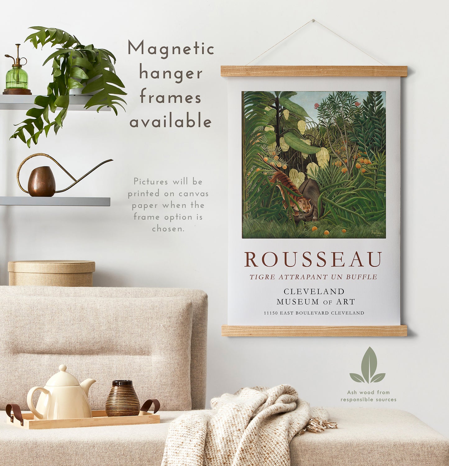 Preview of the art print Fight Between a Tiger and a Buffalo by Henri Rousseau, mounted in a magnetic hanger frame