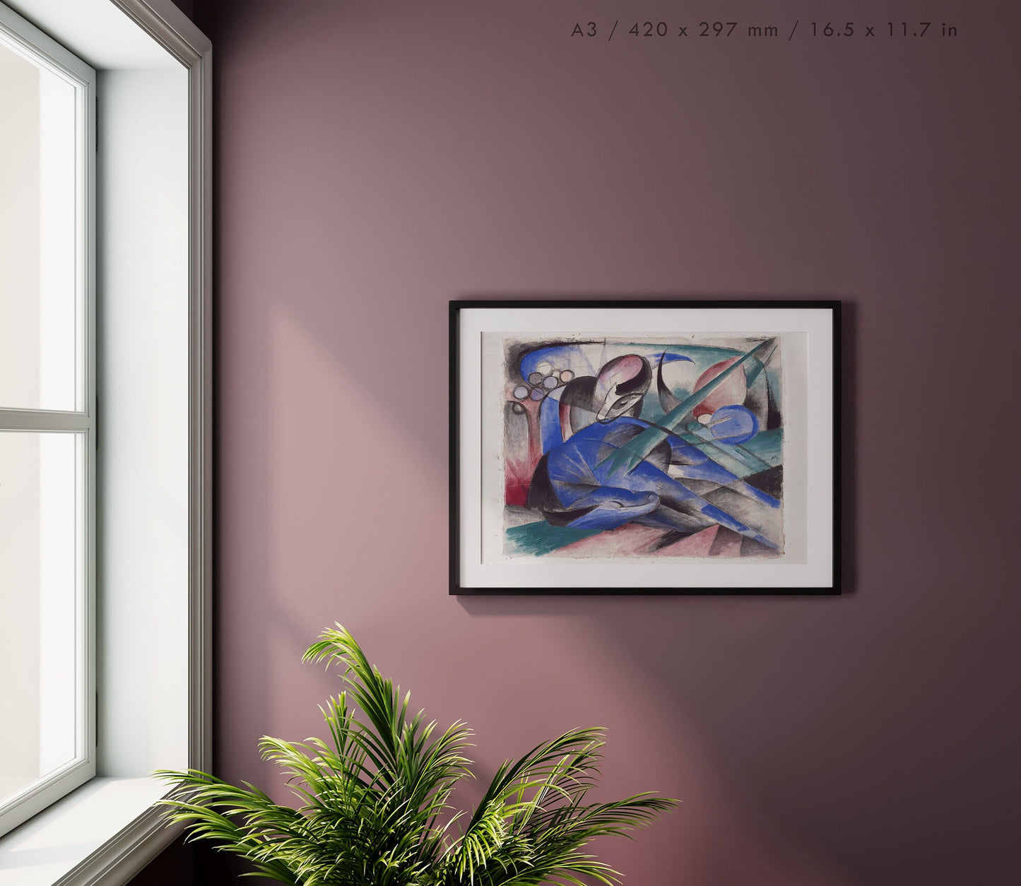 Preview of the art print Träumendes Pferd by Franz Marc, mounted in an A3 size frame