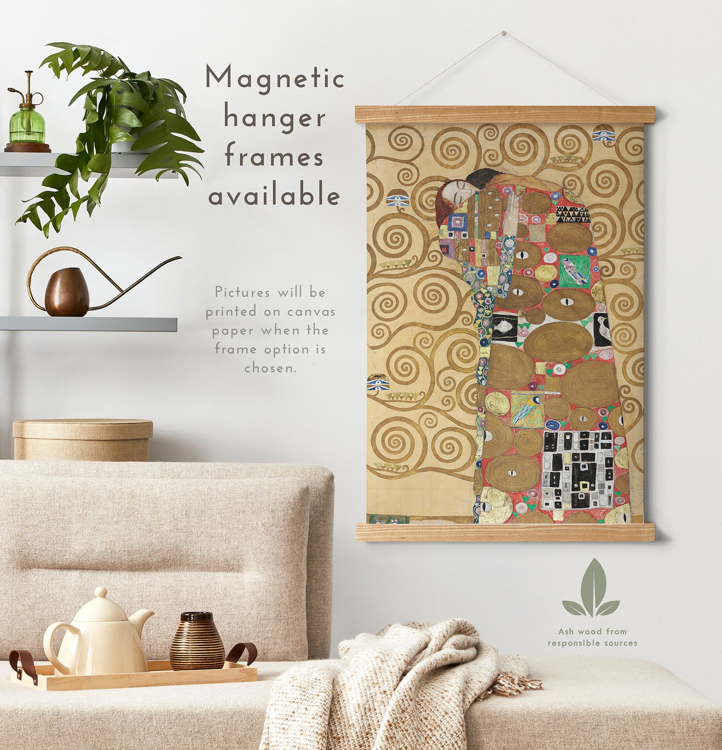 Preview of the art print Die Umarmung - Stoclet Fries by Gustav Klimt, mounted in a magnetic hanger frame