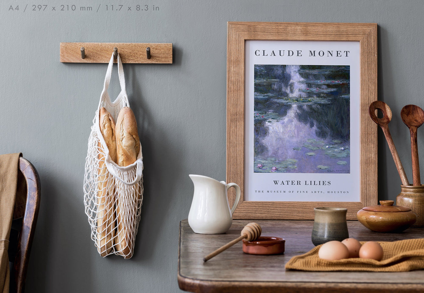 Preview of the art print Water Lilies by Claude Monet, mounted in an A4 size frame