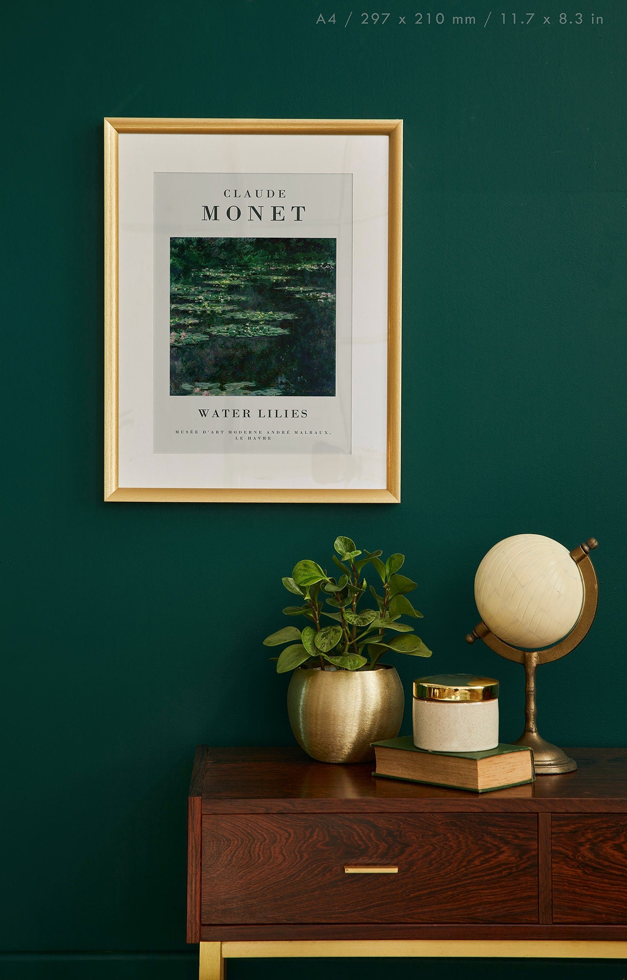 Preview of the art print Water Lilies by Claude Monet, mounted in an A4 size frame